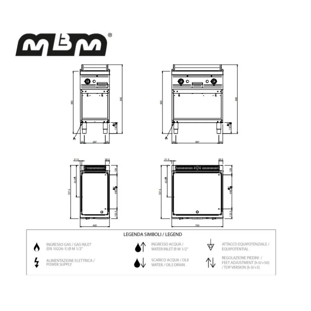 Grill à gaz à surface lisse 11,0 kW MAGISTRA PLUS 700 (MFTG77ALC)