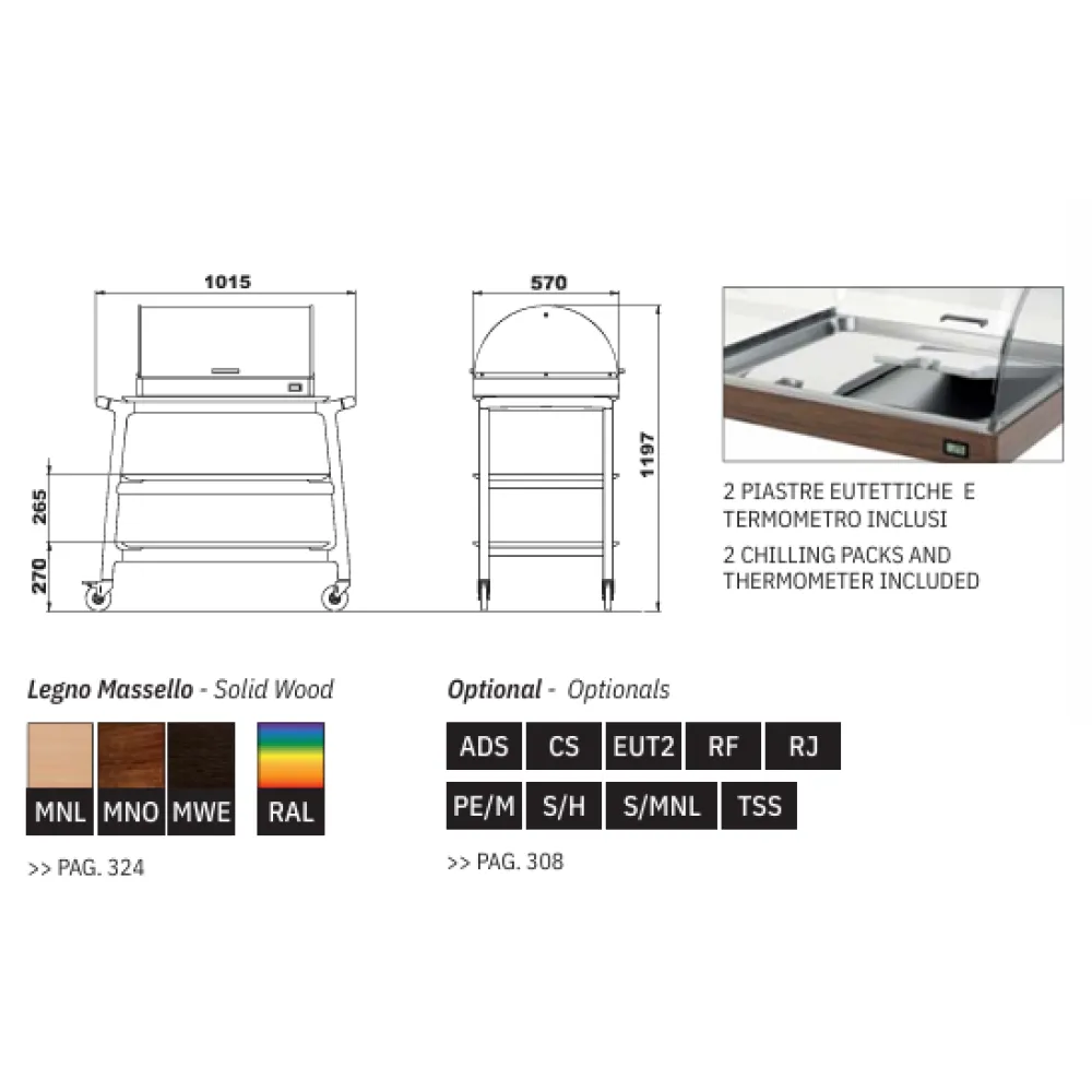 CHARIOT DE SERVICE AVEC VITRINE RÉFRIGÉRÉE ARIANNA REF2 (005LEARI/REF2)