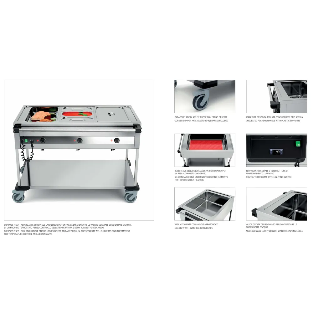CHARIOT BAIN-MARIE EN ACIER INOXYDABLE COMPASS 2 F SEP (02000COMP2VSB/FR)