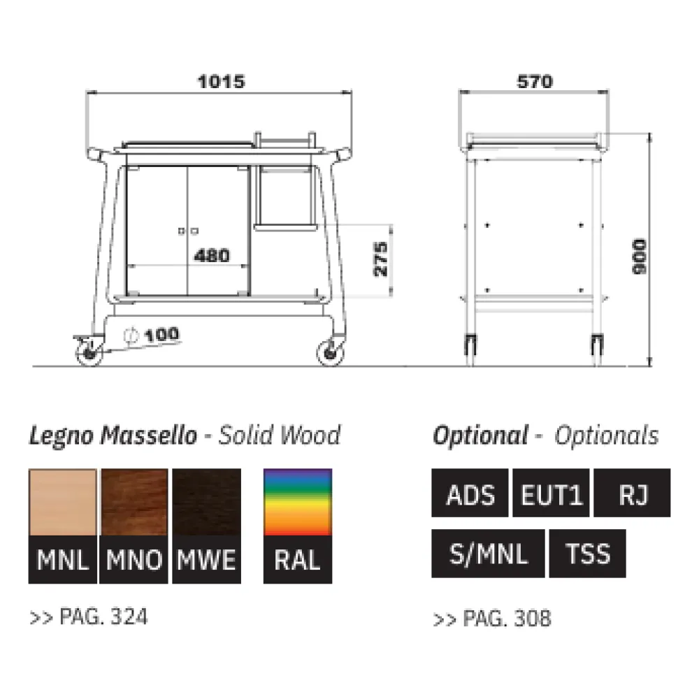 CHARIOT DE SERVICE AVEC VITRINE RÉFRIGÉRÉE ARIANNA REF3 (005LEARI/REF3)