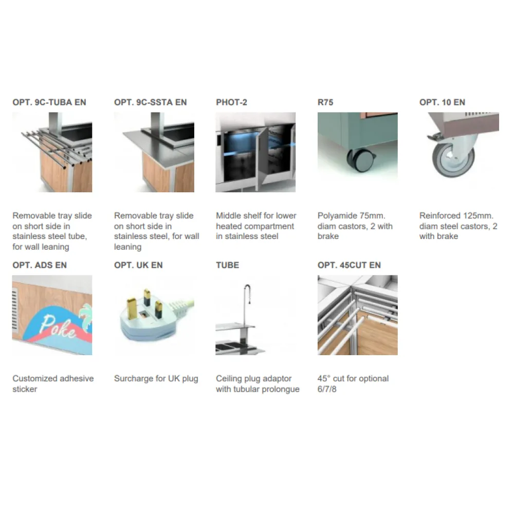 Buffet avec plan de travail chauffant en verre trempé OMNIA 2PC (01900OM2PC)