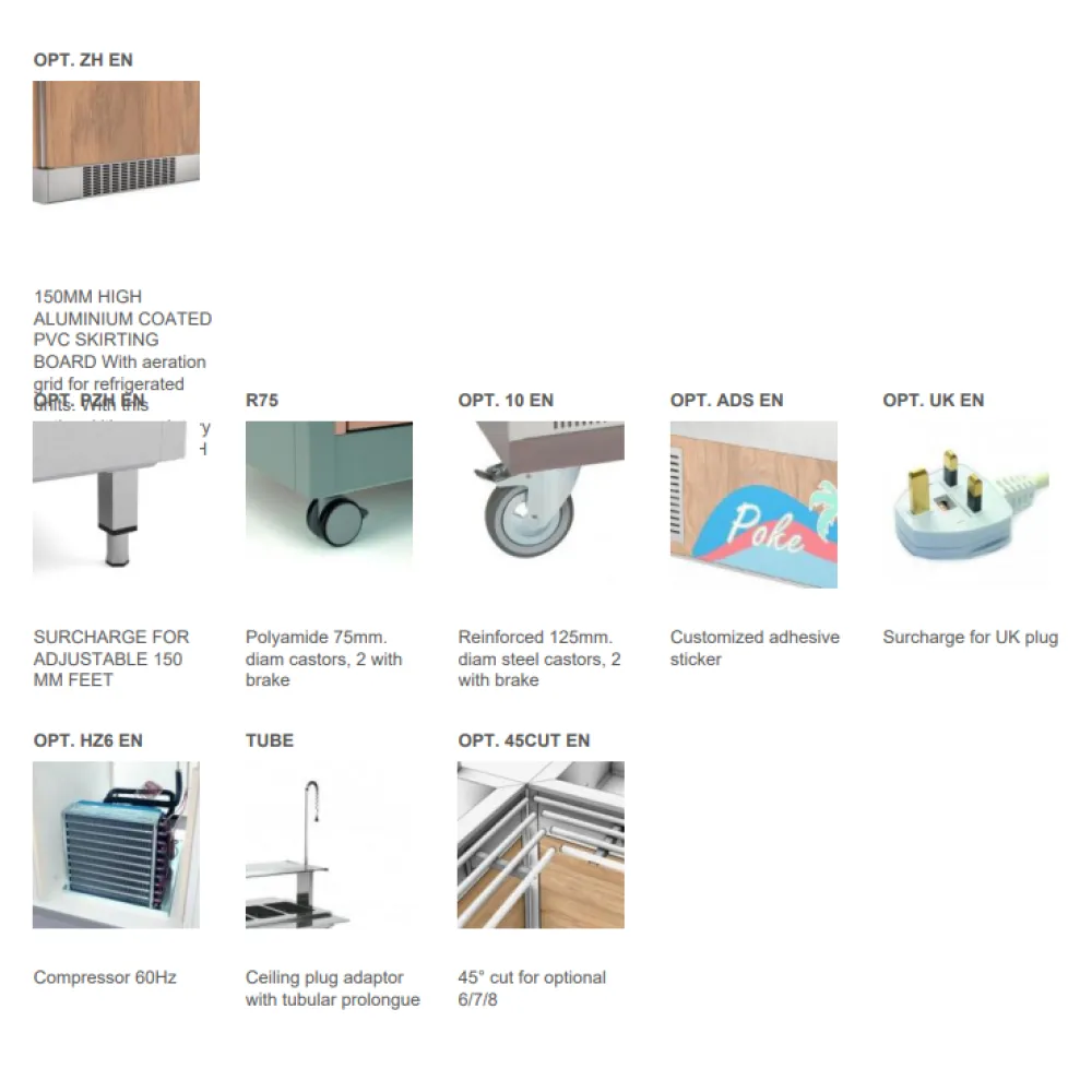 BUFFET RÉFRIGÉRÉ AVEC PLAN DE TRAVAIL EN HANEX® BETACRYL OMNIA 2PR (01900OM2PR)
