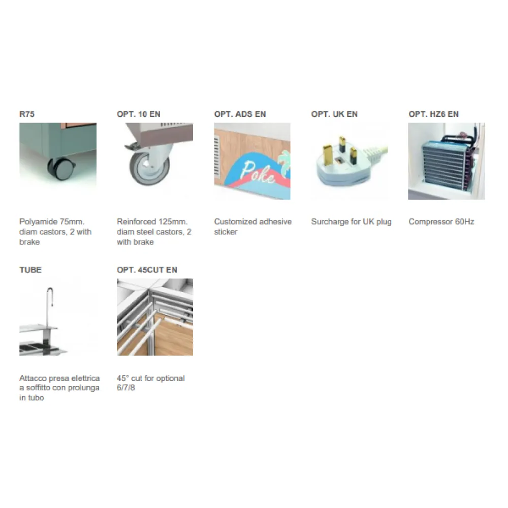 BUFFET RÉFRIGÉRÉ AVEC PLAN DE TRAVAIL EN HANEX® BETACRYL OMNIA 3PR (01900OM3PR)