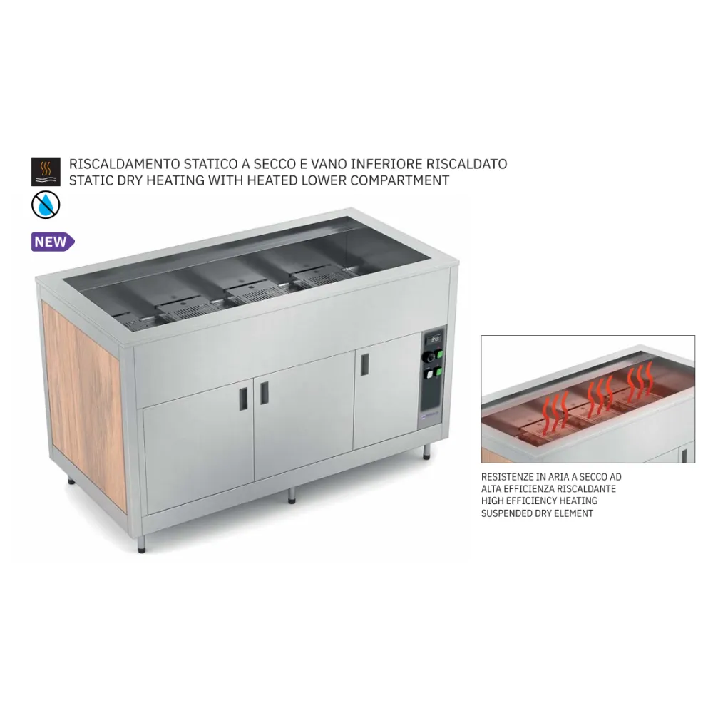 BUFFET CHAUFFANT A CHALEUR SECHE AVEC COMPARTIMENT INFÉRIEUR OMNIA 2 DRY/SC (01900OM2DRYSC)