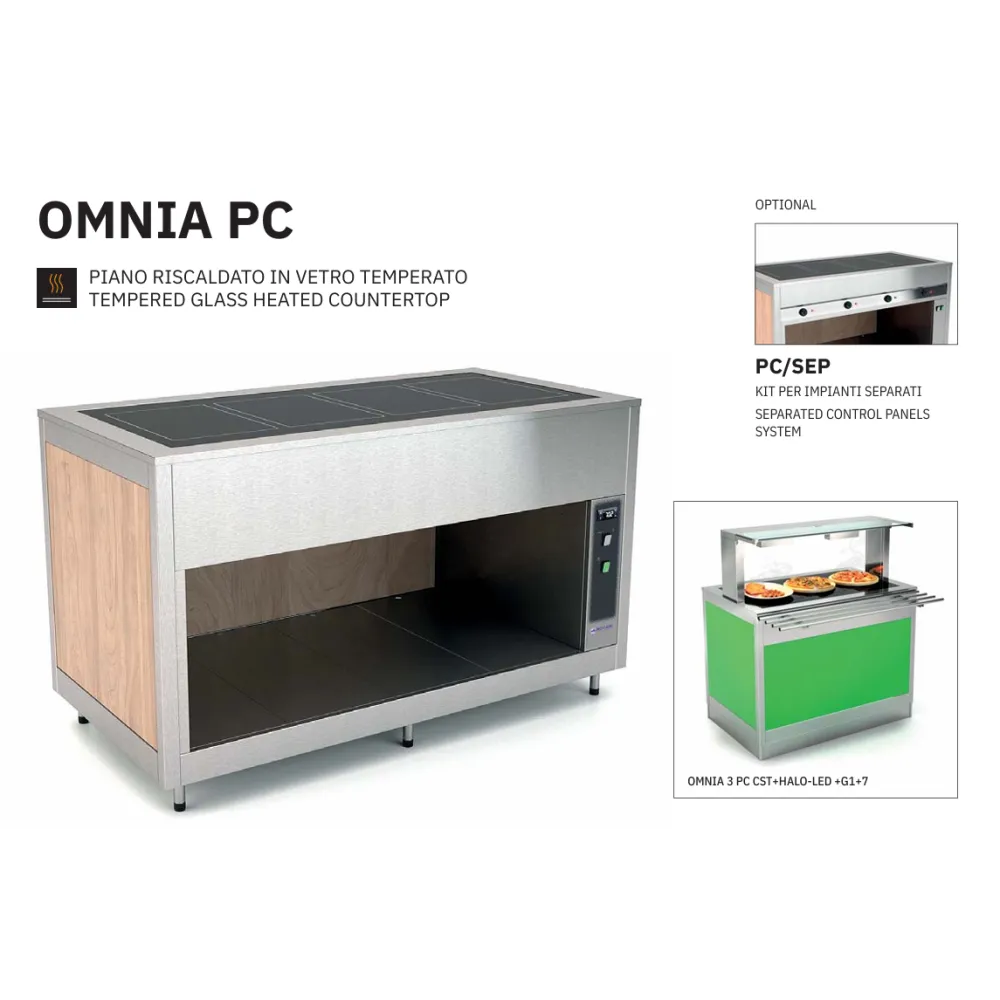 Buffet avec plan de travail chauffant en verre trempé OMNIA 2PC (01900OM2PC)