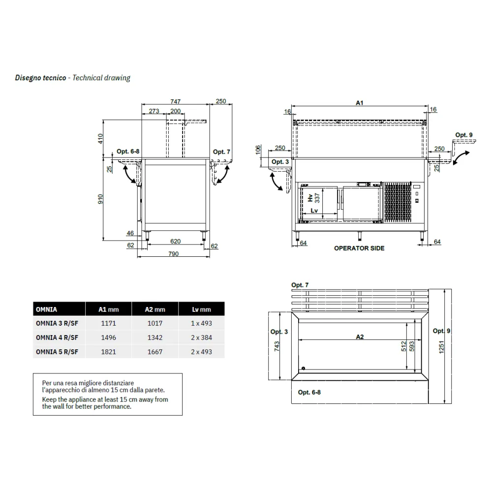 BUFFET FROID À VENTILATION AVEC COMPARTIMENT INFÉRIEUR FROID OMNIA 5RV/SF (01900OM5RVSF)