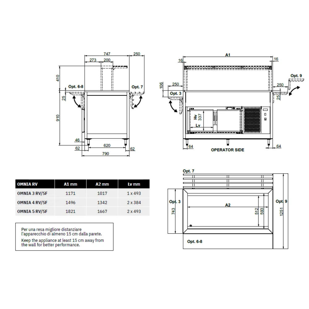 BUFFET FROID À VENTILATION AVEC COMPARTIMENT INFÉRIEUR FROID OMNIA 3RV/SF (01900OM3RVSF)