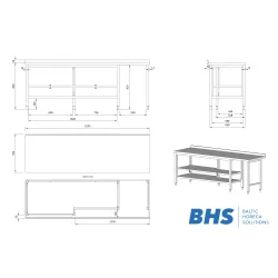 Table en acier inoxydable avec 2 étagères 2250