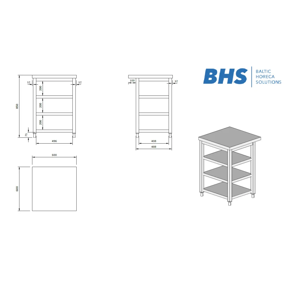 Support en acier inoxydable avec 3 étagères (26-07485-00.00.00 SB_A)