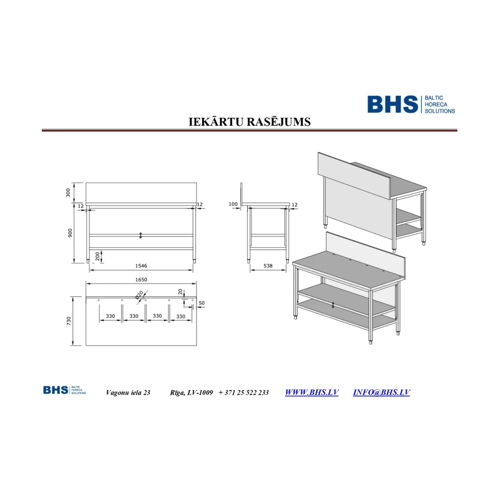 Table de travail en acier inoxydable pour plaques à induction (CK25-1054-165/730/900)