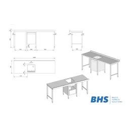 Table en acier inoxydable avec évier 2200x700x900 mm