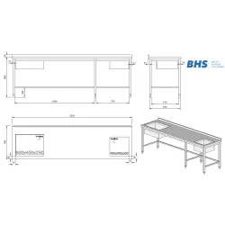 Table en acier inoxydable avec 2 éviers