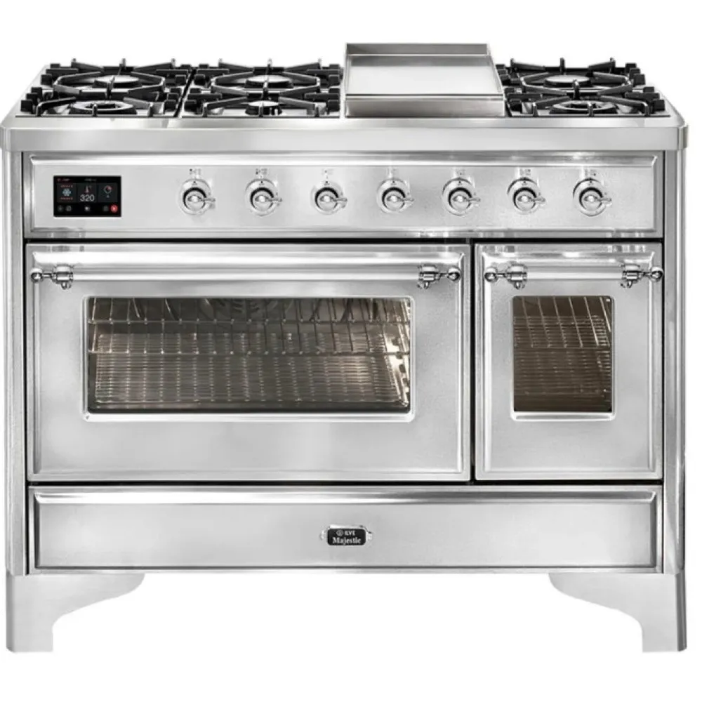 Ilve Majestic Milano MD10IDNE3 120 cm avec 6 brûleurs à gaz et double plaque de cuisson