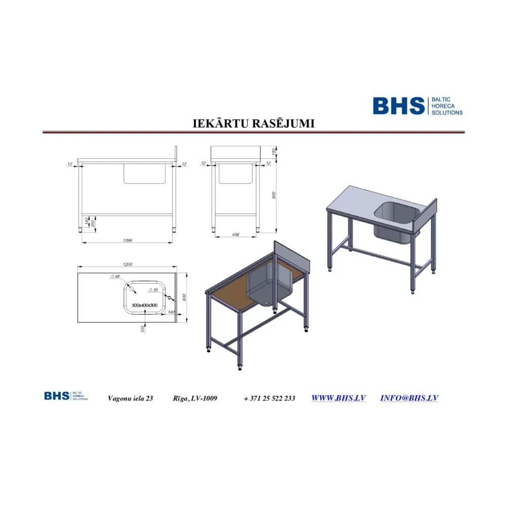 Table avec évier 1200 (RAS116)