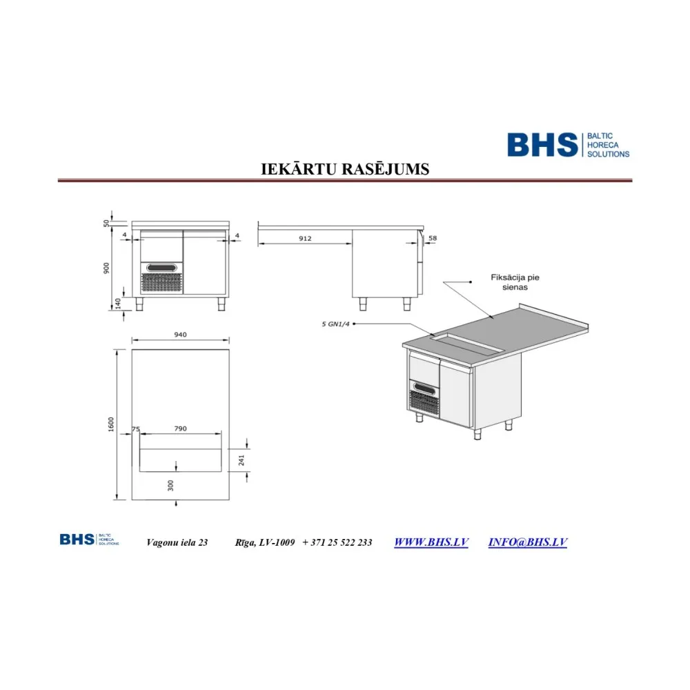 Table-refrigerator with extended worktop with space for 5 GN 1/4 (PR-worktable-refrigirator-1600)