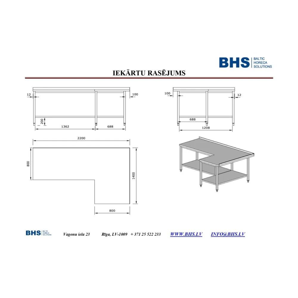 Corner table with shelf (PR-worktable-2200-1400)