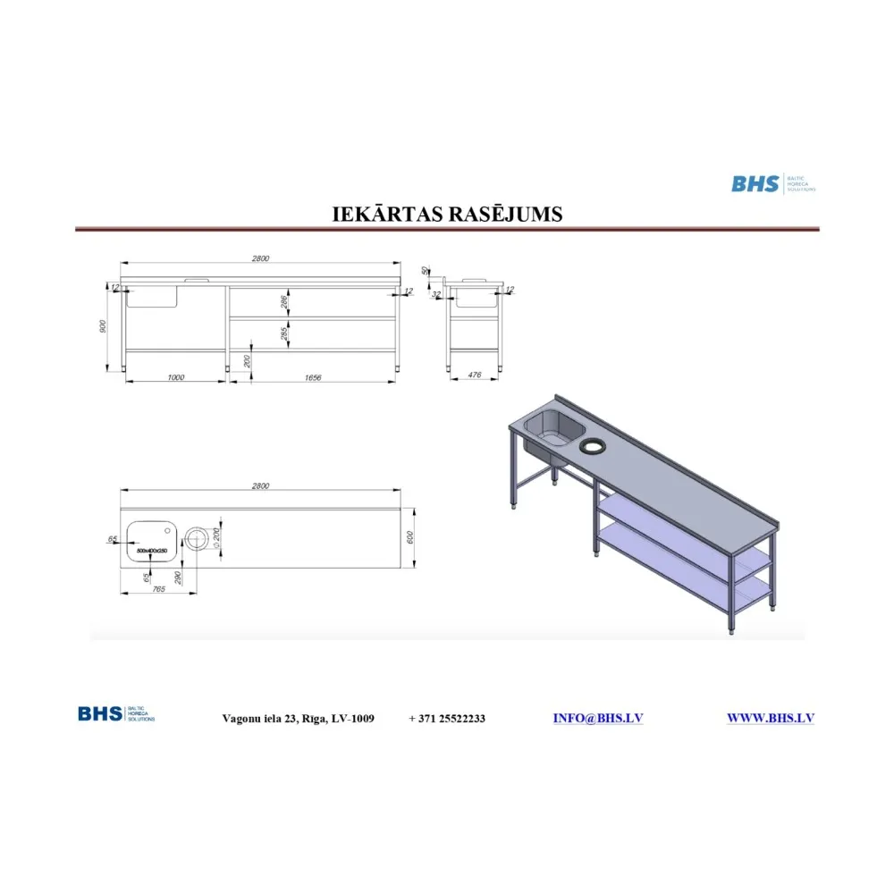 Table de travail avec évier et 2 étagères  NN42 (NN43)