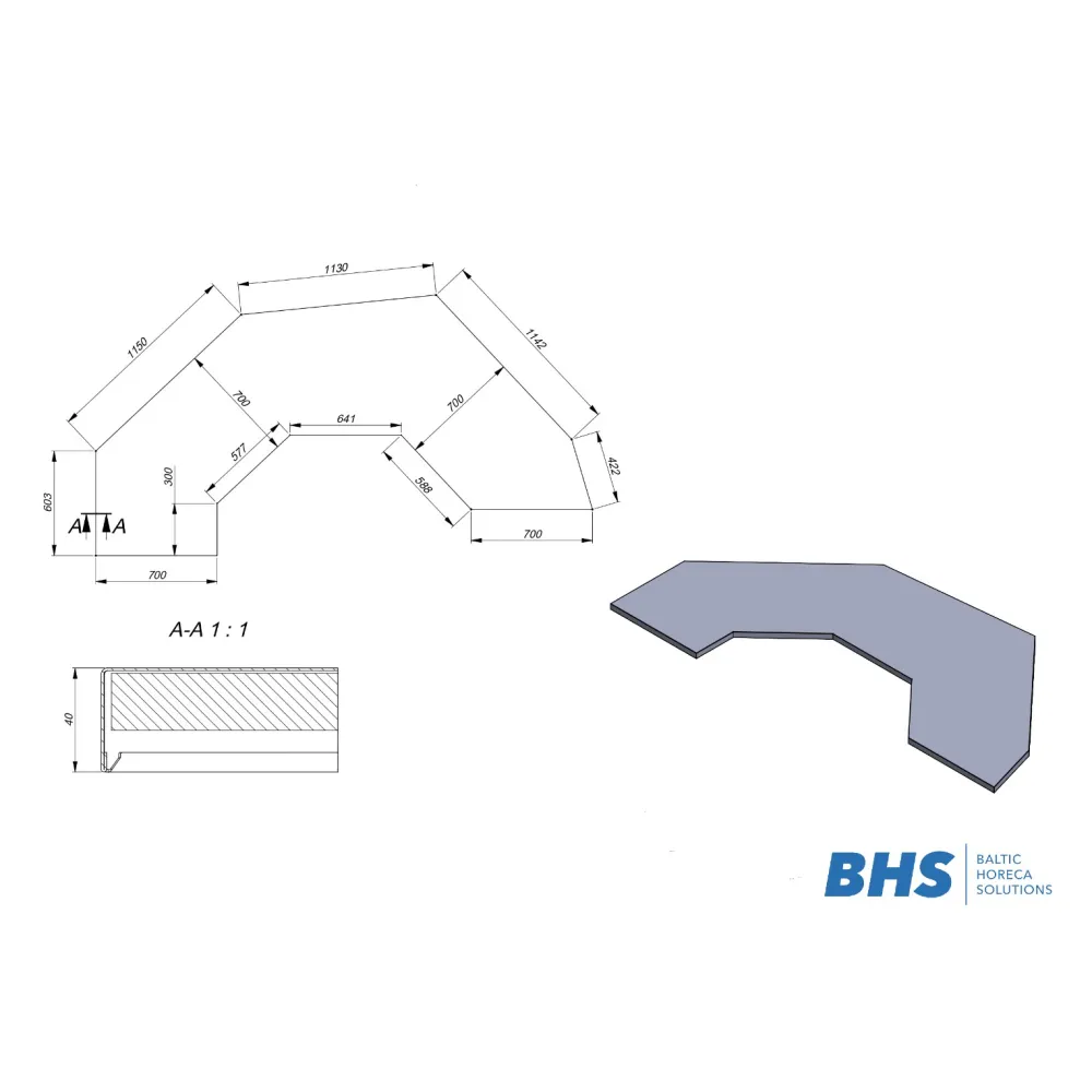 Plan de travail  (BHS-ZJ22-1184-250/70/4)