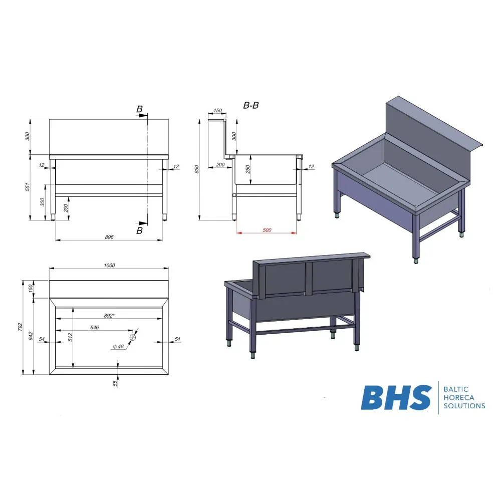 Table with pool 1000 mm (BHS-100/642/550)