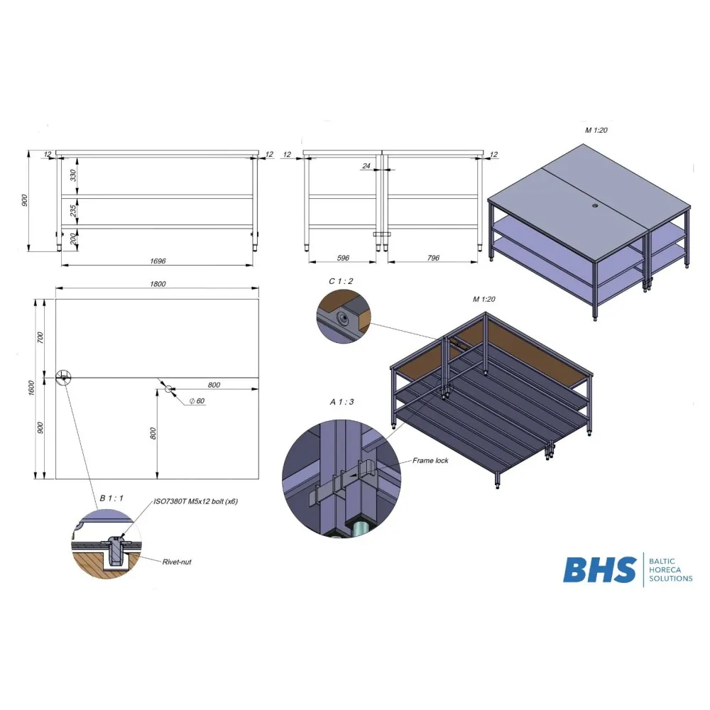 Table de travail-îlot 1800 (RAS122)