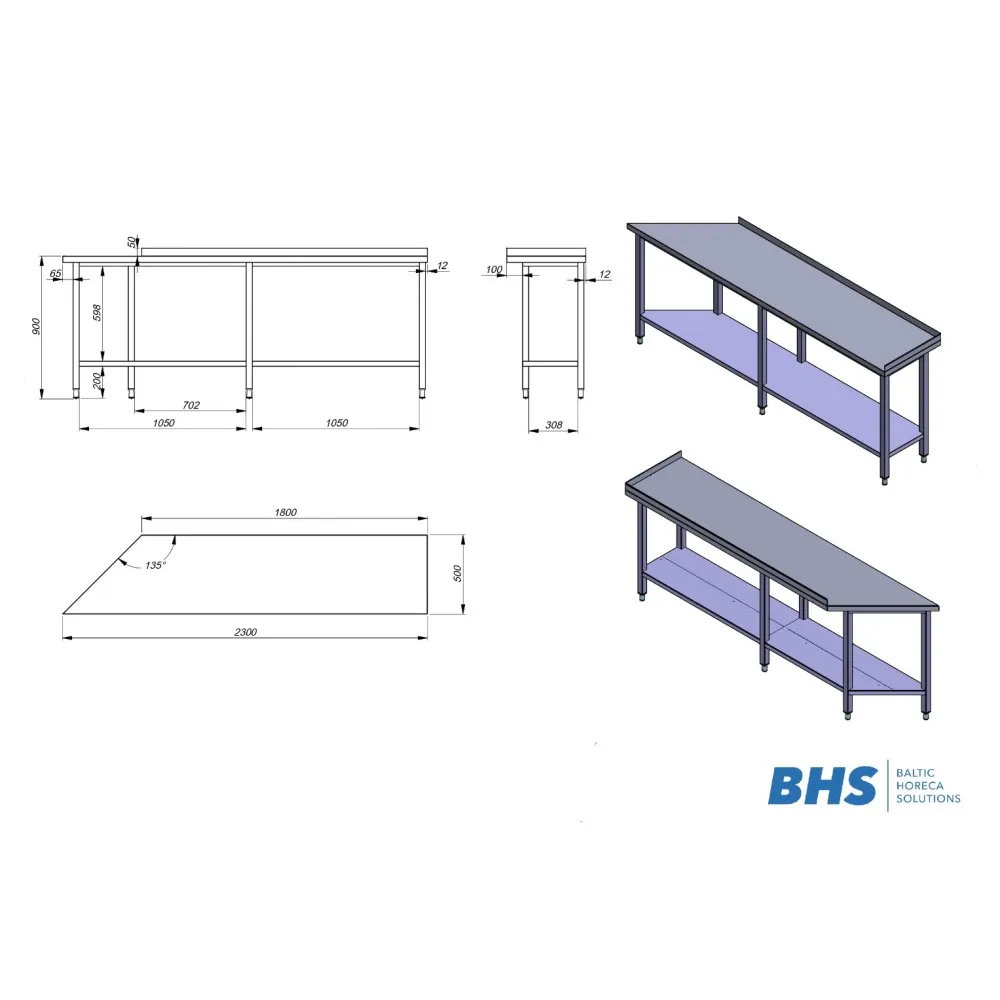 Table de travail avec étagère (BHS-ZJ22-1218-230/50/90)