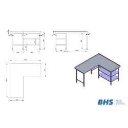 Table de travail d'angle avec étagères NN67