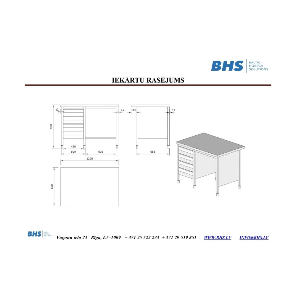 Stainless steel center table with 4 drawers (XCH24-0040-120/80/90)