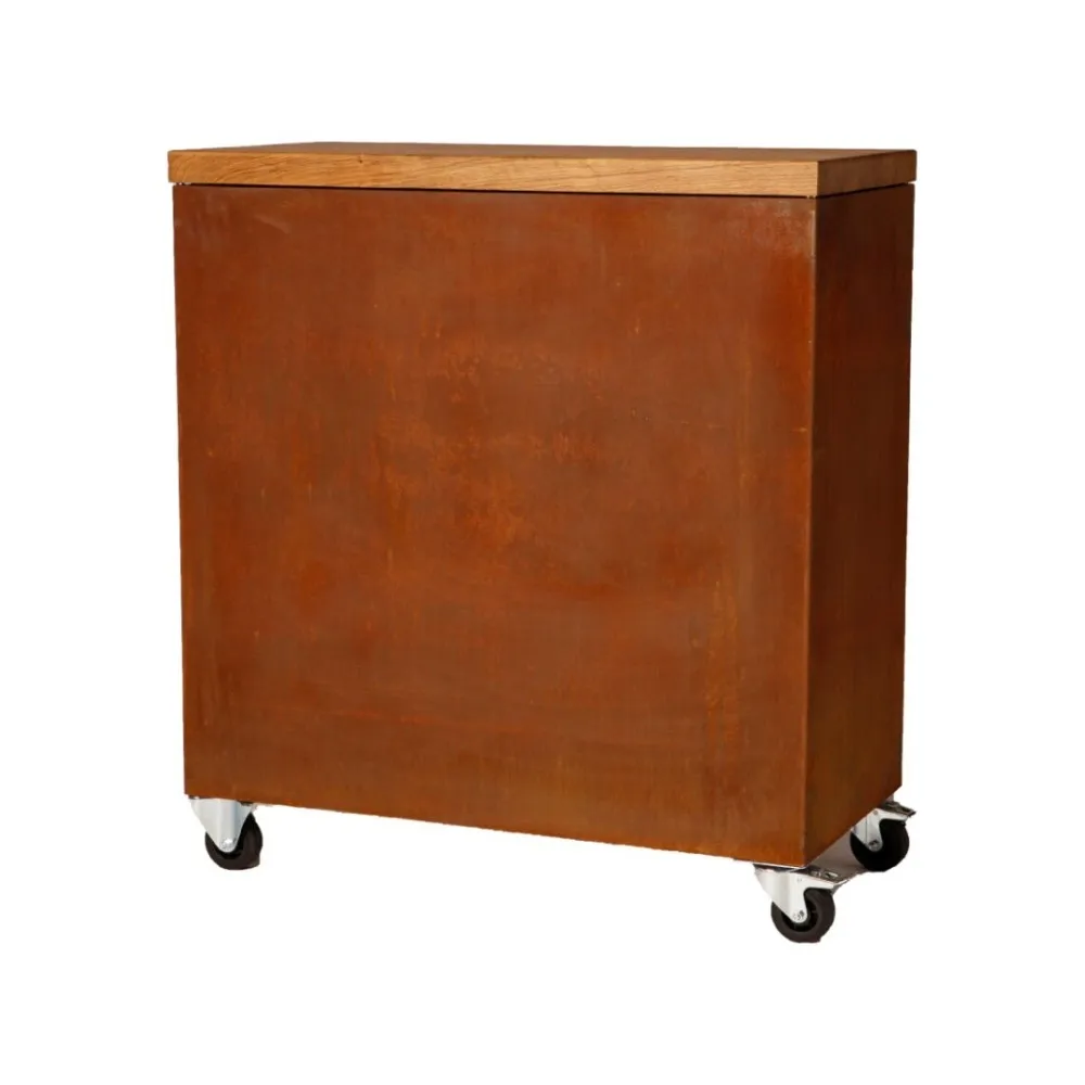 Corten Work table with Wheel and Open Compartment  OnFire (BHS-TCR)