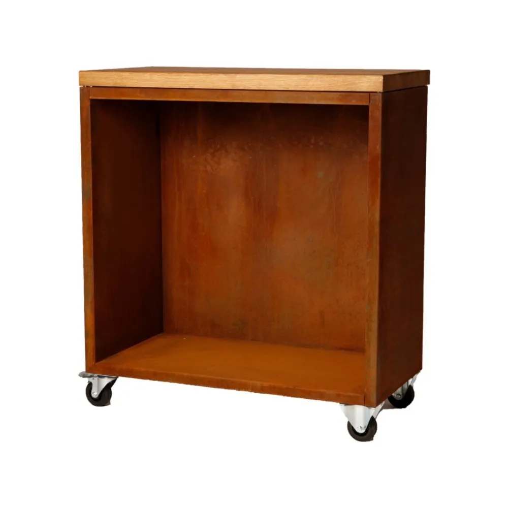 Corten Work table with Wheel and Open Compartment  OnFire (BHS-TCR)