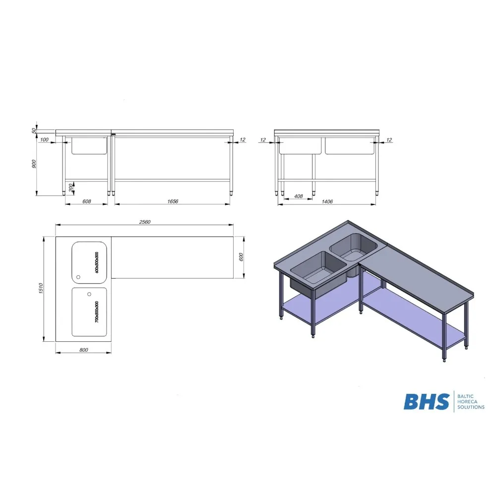 Table avec 2 éviers et étagère NN86