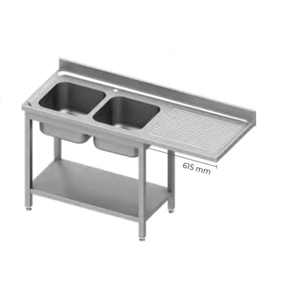 Easily assembled work table with 2 sinks , shelf and space for dishwasher or refrigerator 1600 (954927160)