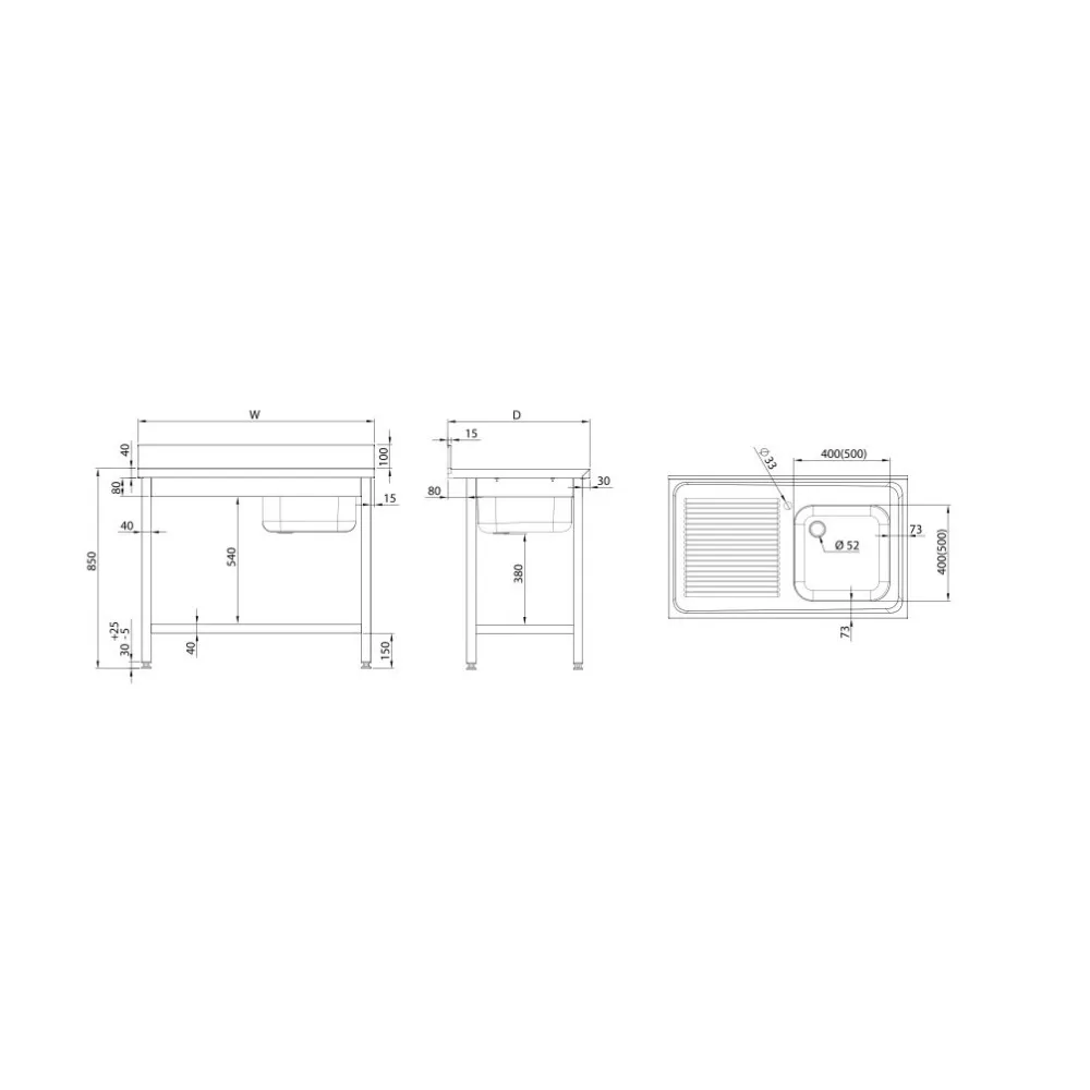 Table with a single-chamber sink with a shelf 600x700 mm (954457060)