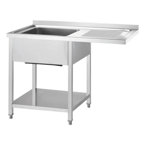 GREDIL tables en acier inoxydable avec un évier, une étagère et un plan de travail débordant