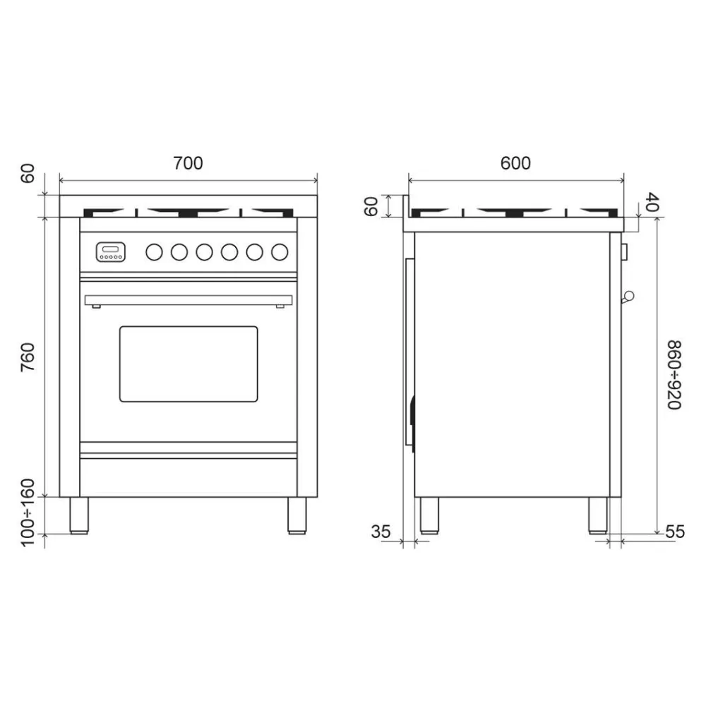 Cuisinière avec four Professional Plus 70 cm P07WE3 4 feux