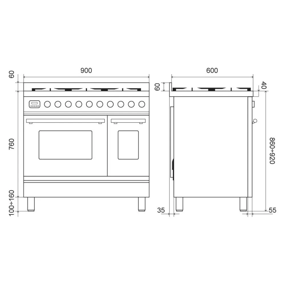 Cuisinière avec four Professional Plus 900 mm PD096WE3 6 feux