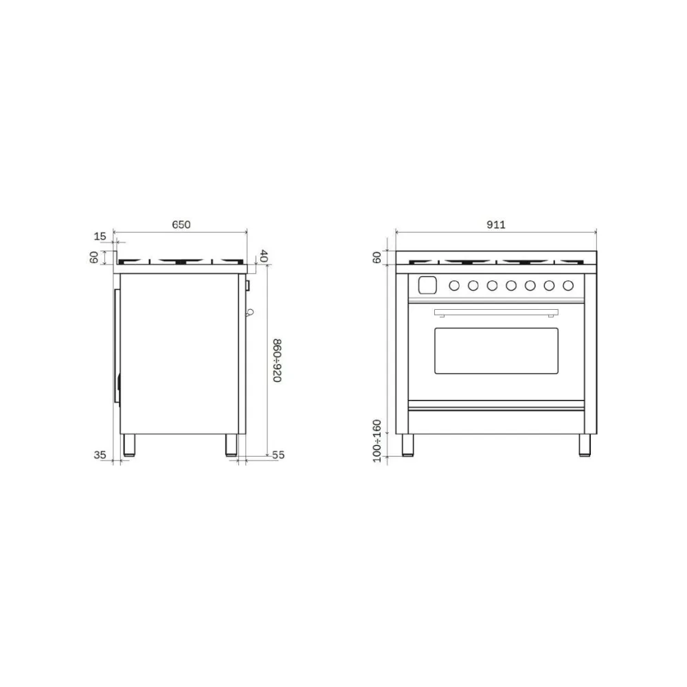 Cuisinière avec four Professional Plus 90 cm P366DDWSY 6 feux