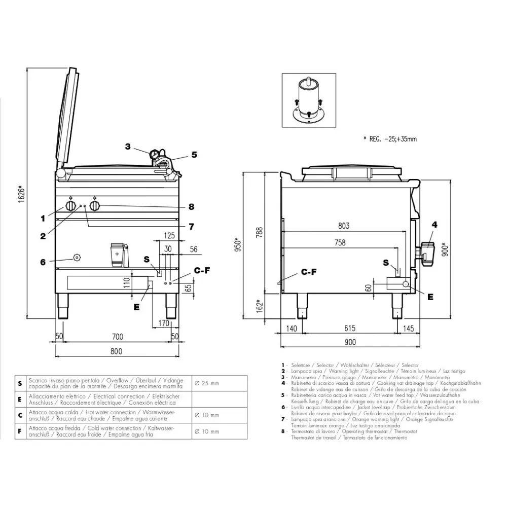 Electric indirect boiling pan with automatic water-charge 100 l  PIA100A-98ETX (0911A833X)