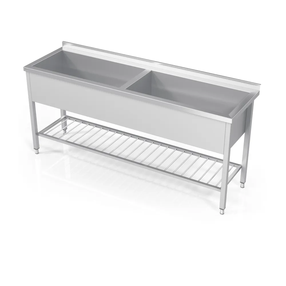 Table avec deux piscines et étagère en grille 1400 (DV2-PSA-140/60/90)