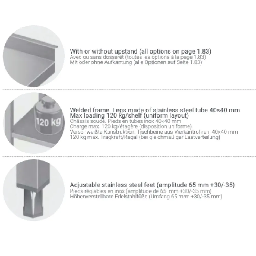 Metal table with two shelves 2500 (BHS-PLV-2P-250/60/90)