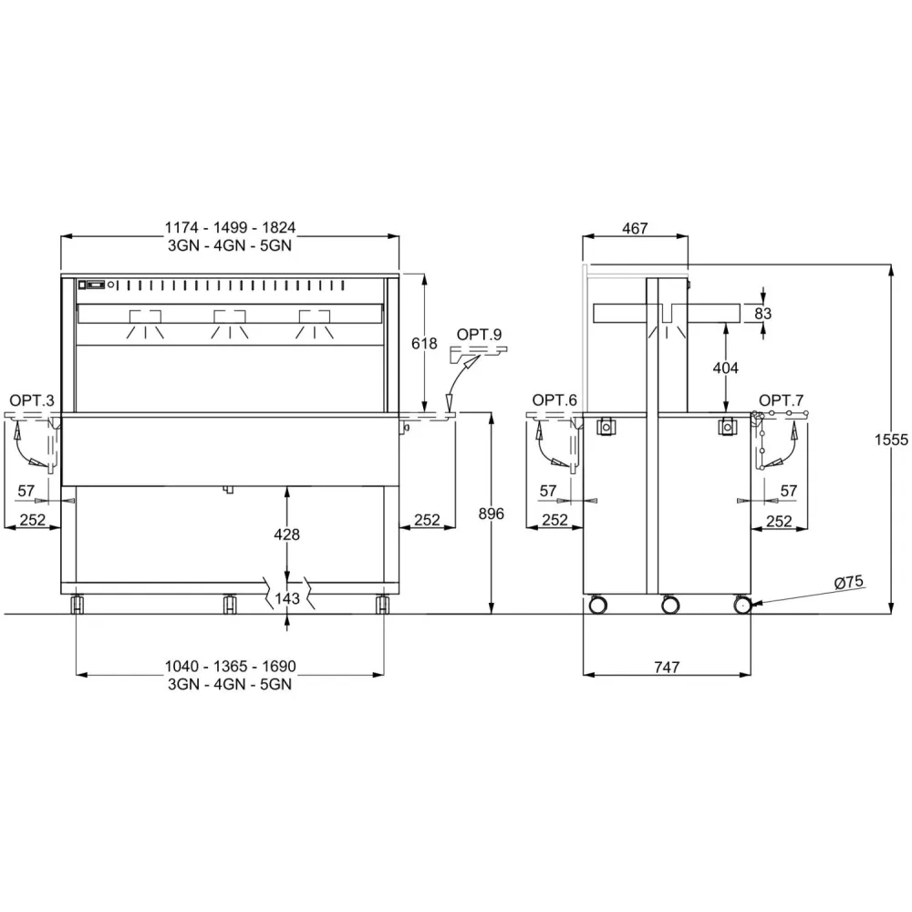 SURFACE CHAUDE EN VERRE TREMPÉ AVEC CHAUFFAGE PAR LAMPE HALOGÈNE ATHENA 3 PC/HALO W (01000HALO3FPCW)
