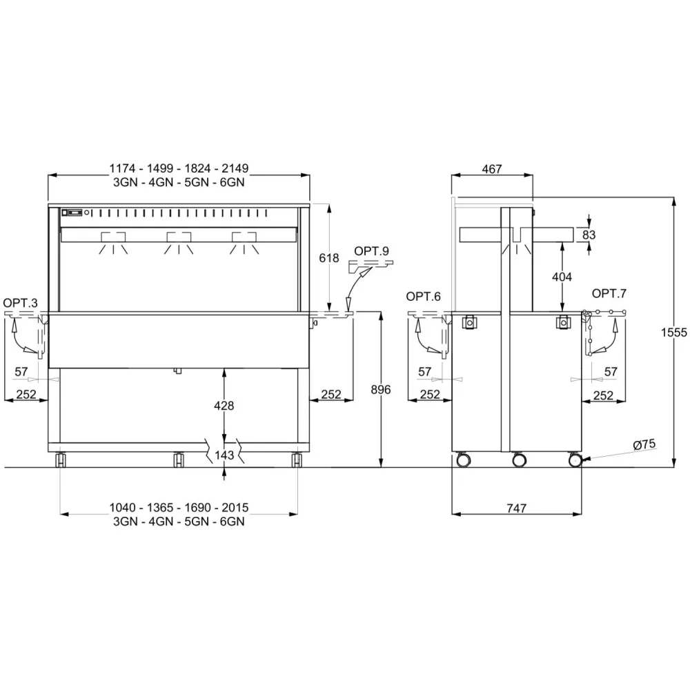 BUFFET CHAUFFANT AVEC LAMPES HALOGÈNES CHAUFFANTES ATHENA 6 BM/HALO W (01000HALO6FBMW)