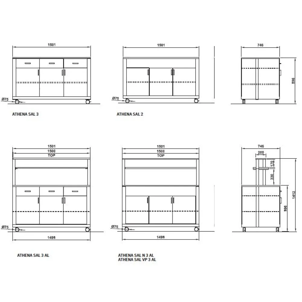 MODULE NEUTRE AVEC PORTES ET COMPARTIMENT POUR PLATS ATHENA SAL 2 VP (010VPATHSAL2)