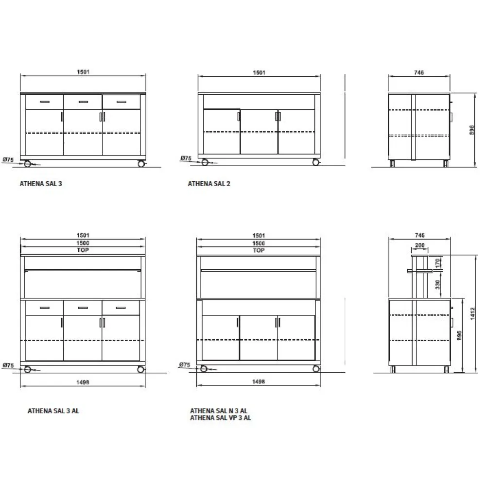 MODULE NEUTRE AVEC ÉTAGÈRES SUPÉRIEURES, PORTES ET COMPARTIMENT POUR VAISSELLE ATHENA SAL VP 3 AL (010VPATHSAL3AL)