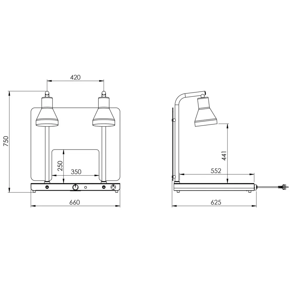 SURFACE CHAUFFANTE AVEC 2 LAMPES INFRAROUGES HELIOS 2/1 PASS FIX P1 (034CRHEL2/1FXP1P)