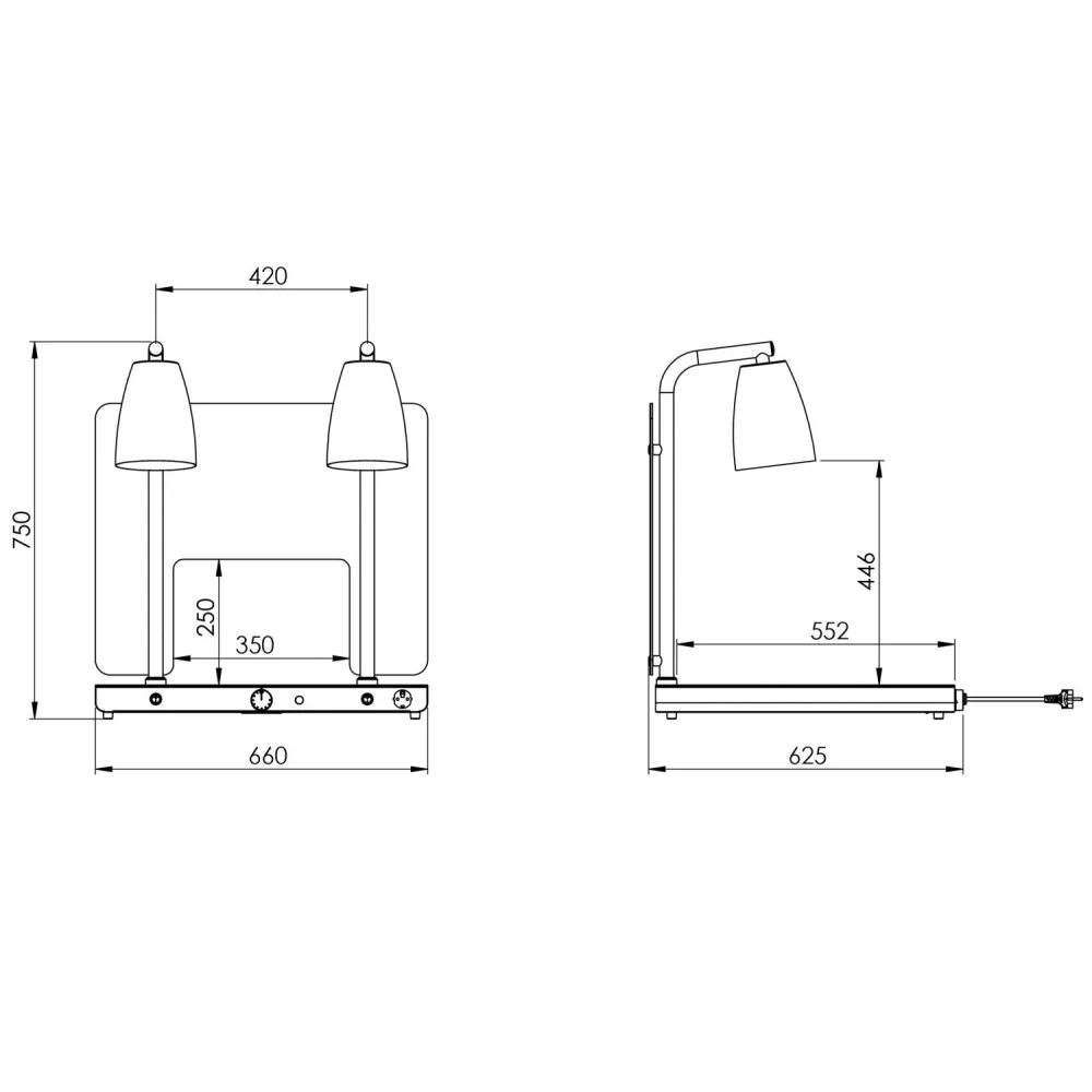 SURFACE CHAUFFANTE AVEC 2 LAMPES INFRAROUGES HELIOS 2/1 PASS FIX P2 (034CRHEL2/1FXP2P)