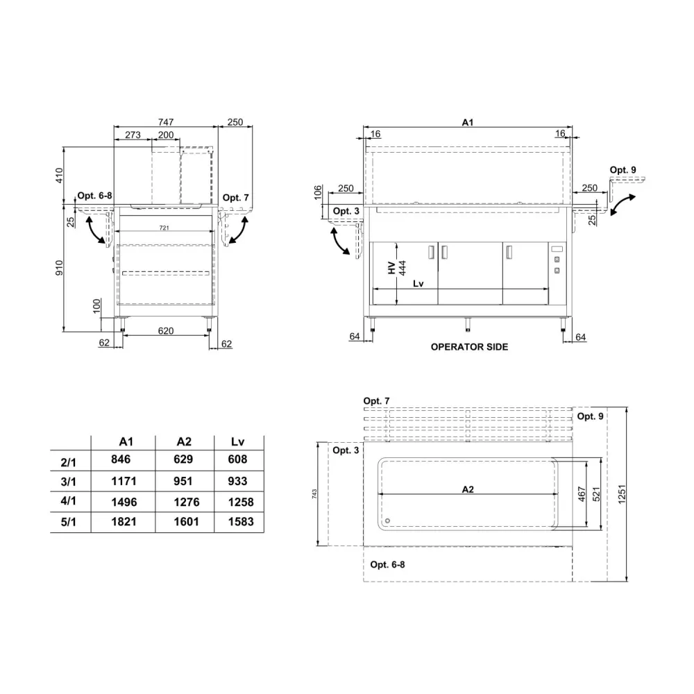 BUFFET AVEC COMPTOIR CHAUFFANT EN ACIER INOXYDABLE ET COMPARTIMENT INFÉRIEUR AVEC CHAUFFAGE PAR VENTILATION OMNIA 2PC-IN/SC (01900OM2PCSC/IN)
