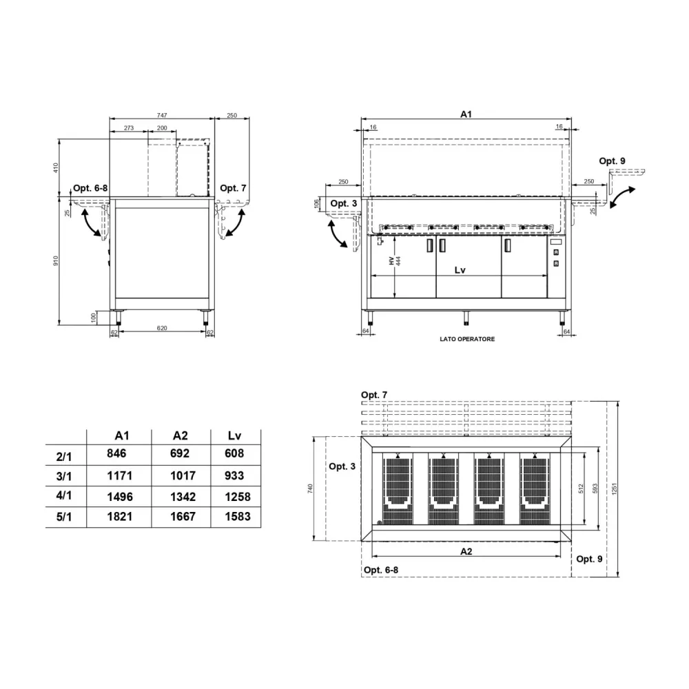 BUFFET CHAUFFANT A CHALEUR SECHE AVEC COMPARTIMENT INFÉRIEUR OMNIA 3 DRY/SC (01900OM3DRYSC)