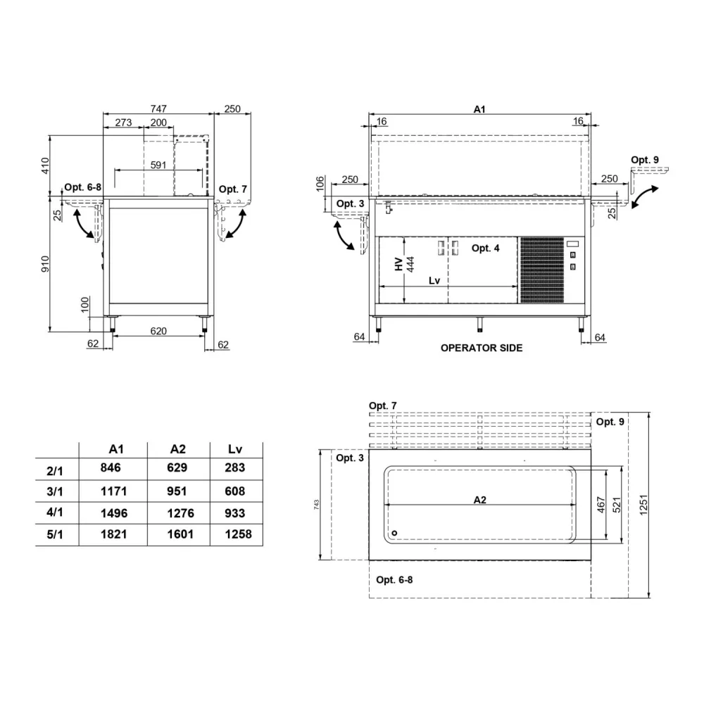 BUFFET RÉFRIGÉRÉ AVEC PLAN DE TRAVAIL EN ACIER INOXYDABLE OMNIA 3PR-IN (01900OM3PR/IN)