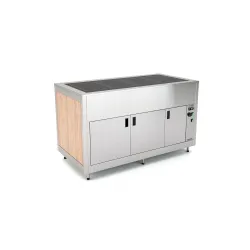 Buffet avec plan de travail chauffant en verre trempé et compartiment inférieur ventilé OMNIA 4PC/SC