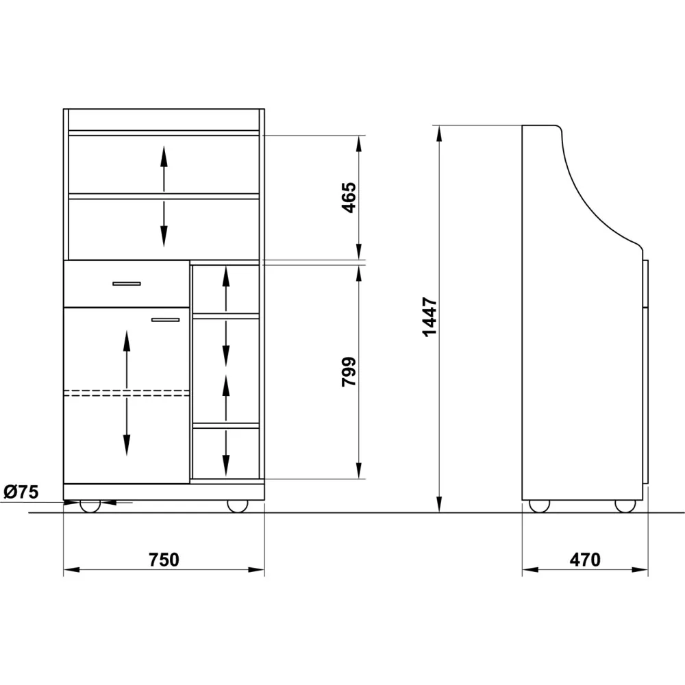 POSTE DE SERVEURS SUR ROULETTES PERSEO 75 (01500PER/A175)